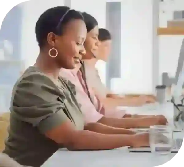 experts working on hotline and laptop