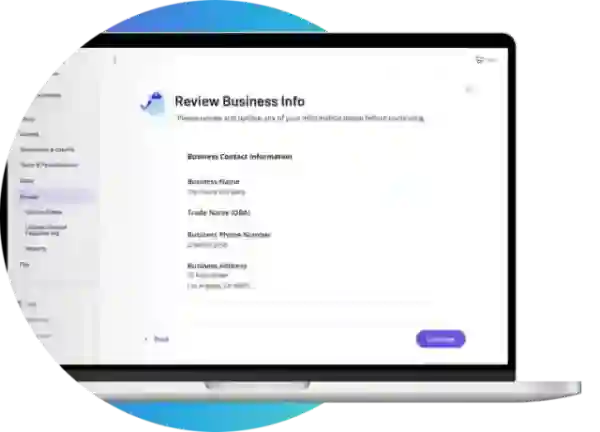Laptop with TaxAct products display clipped in ellipse for business product page