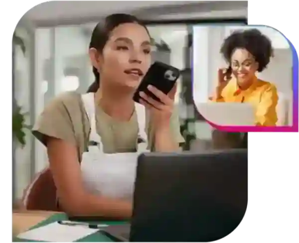 girl talking to expert on hotline and laptop