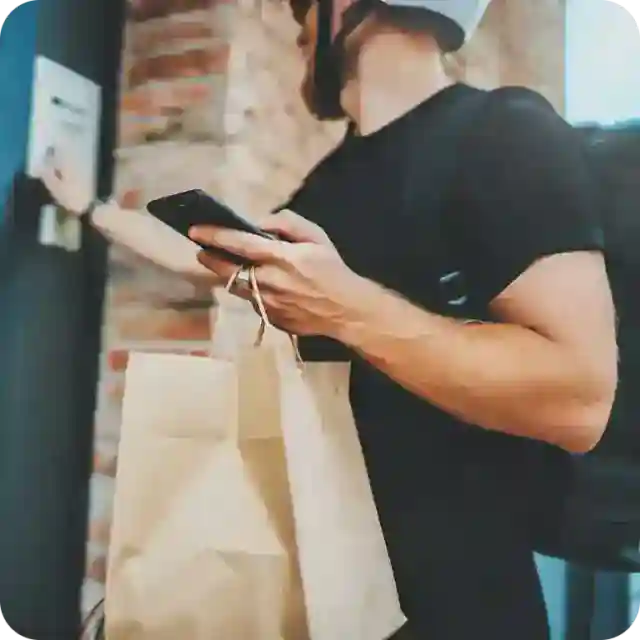 food delivery ringing bell while checking order