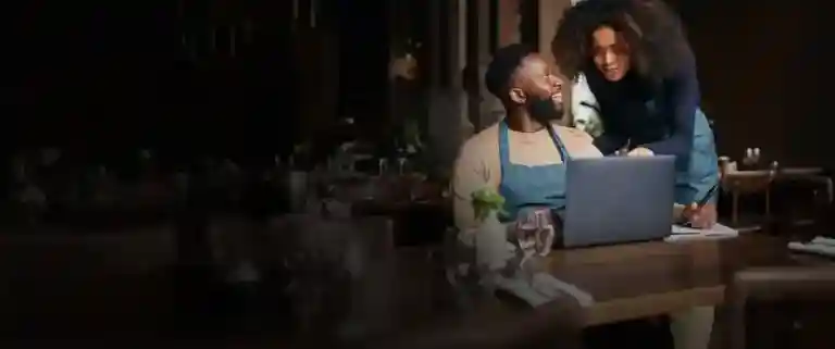 People working and communication with open laptop setting