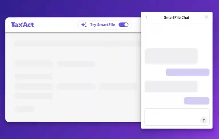 Screenshot of the SmartFile AI toggle and chat panel in TaxAct Online